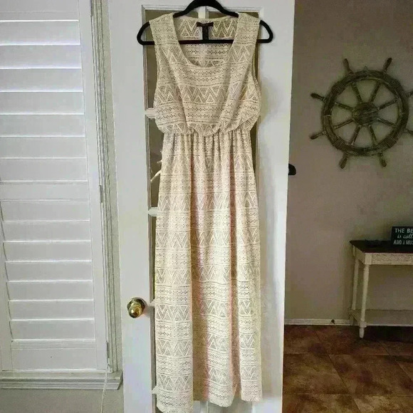 Style & Co. Sleeveless Boho Lace Flowy Maxi Blouson Sheer Bottom Dress Medium - Picture 1 of 11